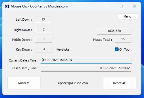 Screenshot Displaying Mouse Click Counter Software for Windows